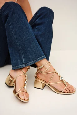 Ba&Sh CAYA sandalias de tacón de cuero ORO Outlet