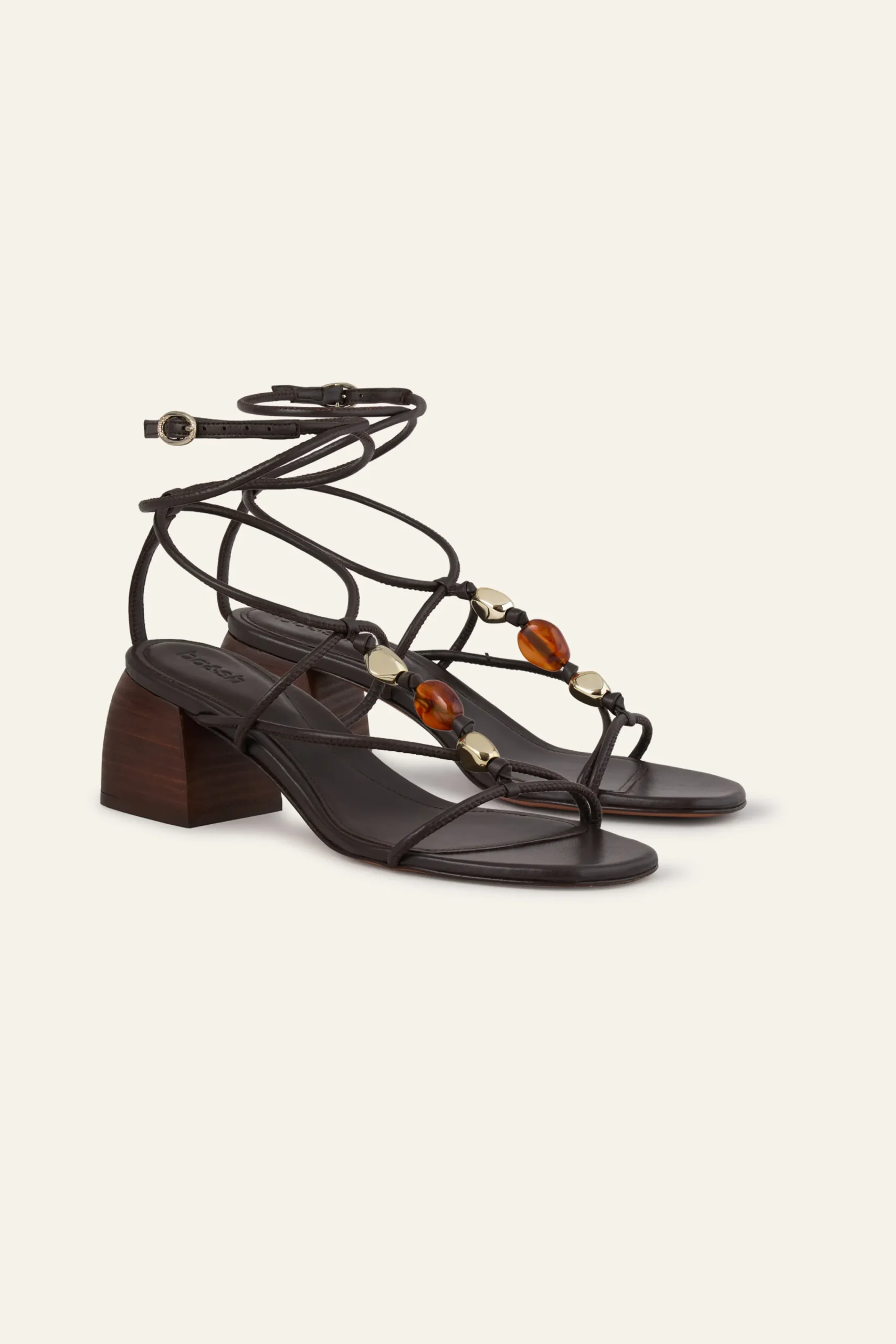 Ba&Sh CAYA sandalias de tacón de cuero MARRON New