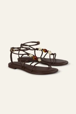 Ba&Sh CAYA sandalias planas de cuero MARRON Sale