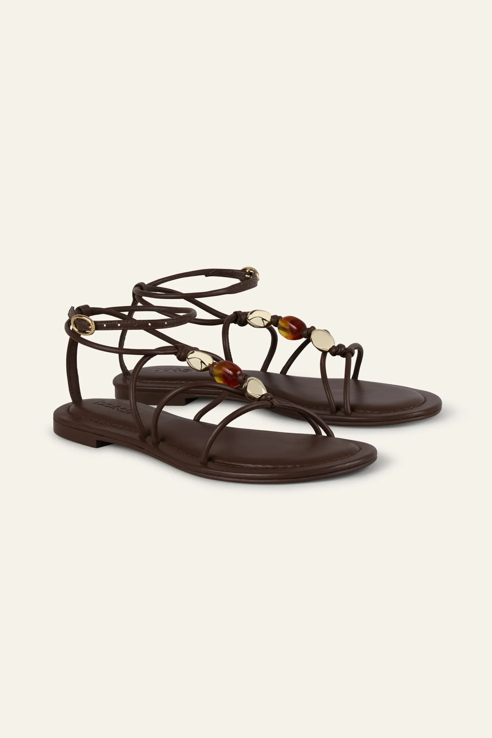 Ba&Sh CAYA sandalias planas de cuero MARRON Sale