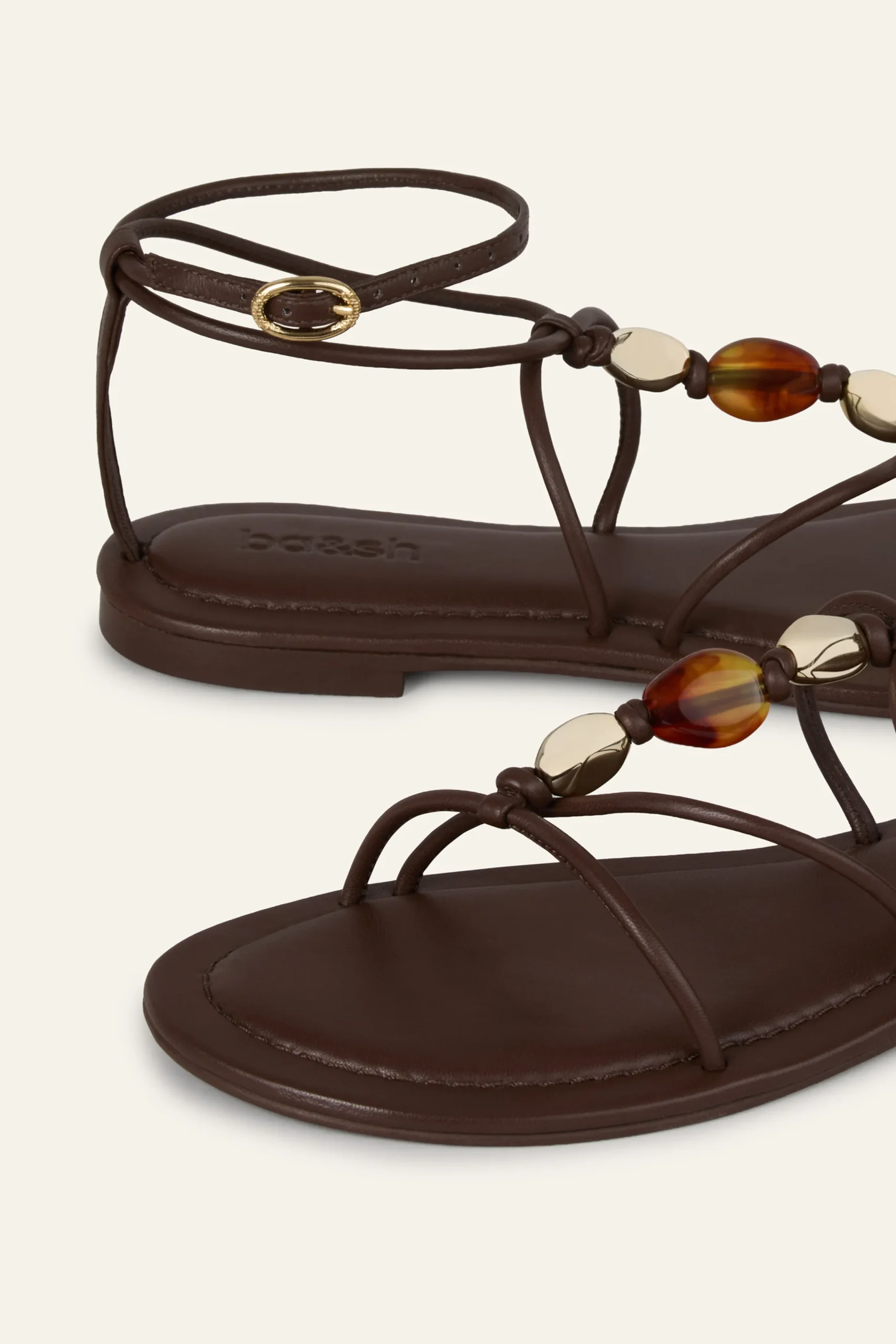 Ba&Sh CAYA sandalias planas de cuero MARRON Sale