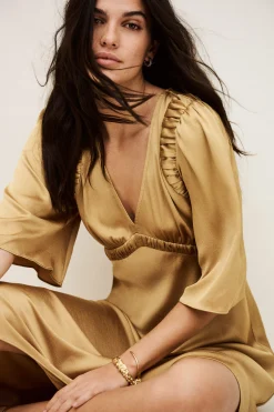 Ba&Sh CHARLOTTE vestido midi MARRON