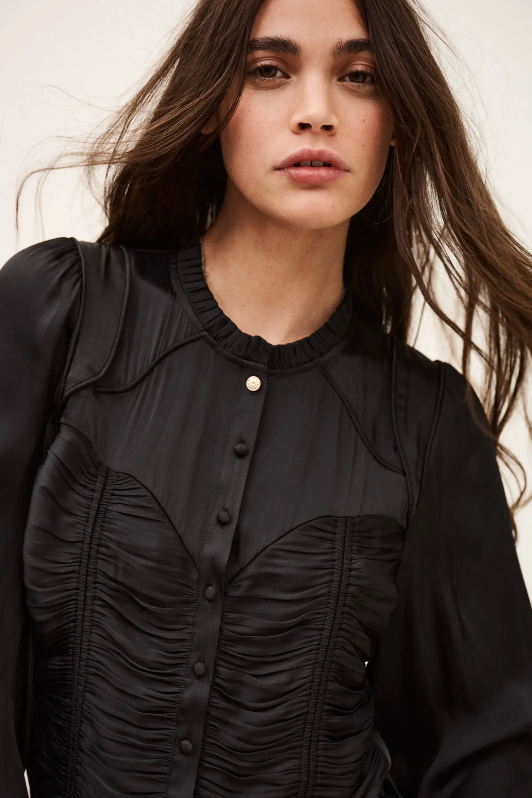 Ba&Sh CIMILA top satinado ajustado NEGRO New