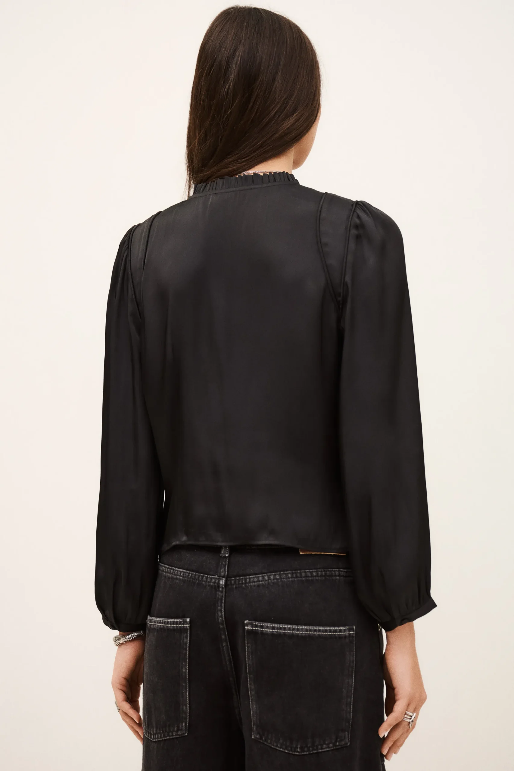 Ba&Sh CIMILA top satinado ajustado NEGRO New