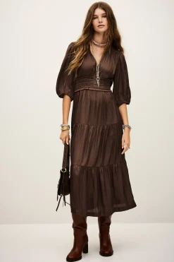 Ba&Sh CLELI vestido corto fruncido MARRON Outlet