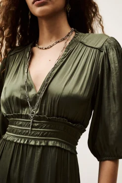 Ba&Sh CLELI vestido corto fruncido VERDE Hot