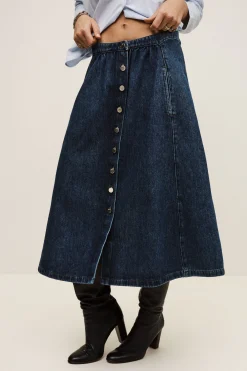 Ba&Sh COWIE falda midi de mezclilla AZUL New