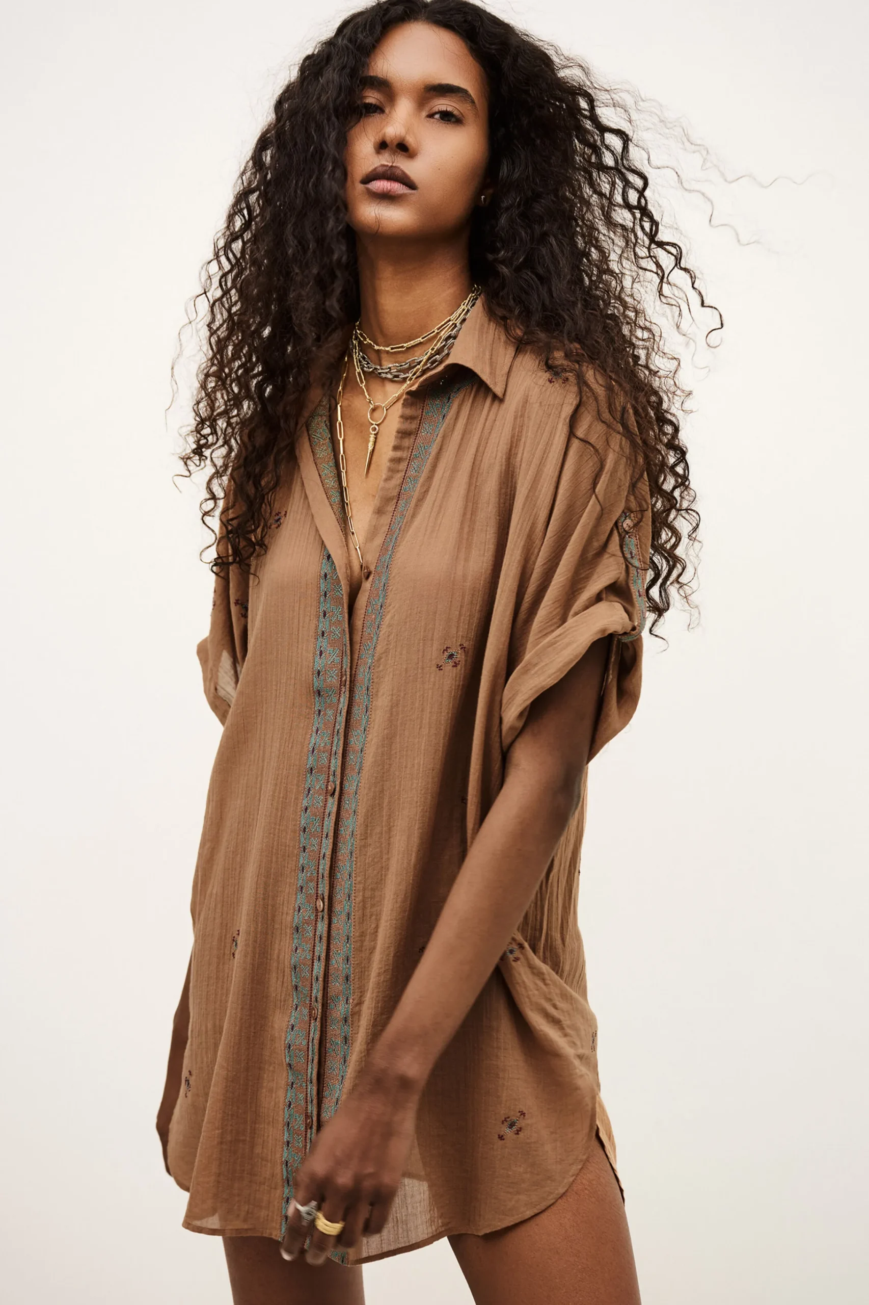 Ba&Sh DAELA camisa bordada BEIGE New