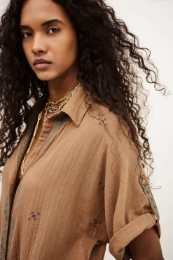 Ba&Sh DAELA camisa bordada BEIGE New