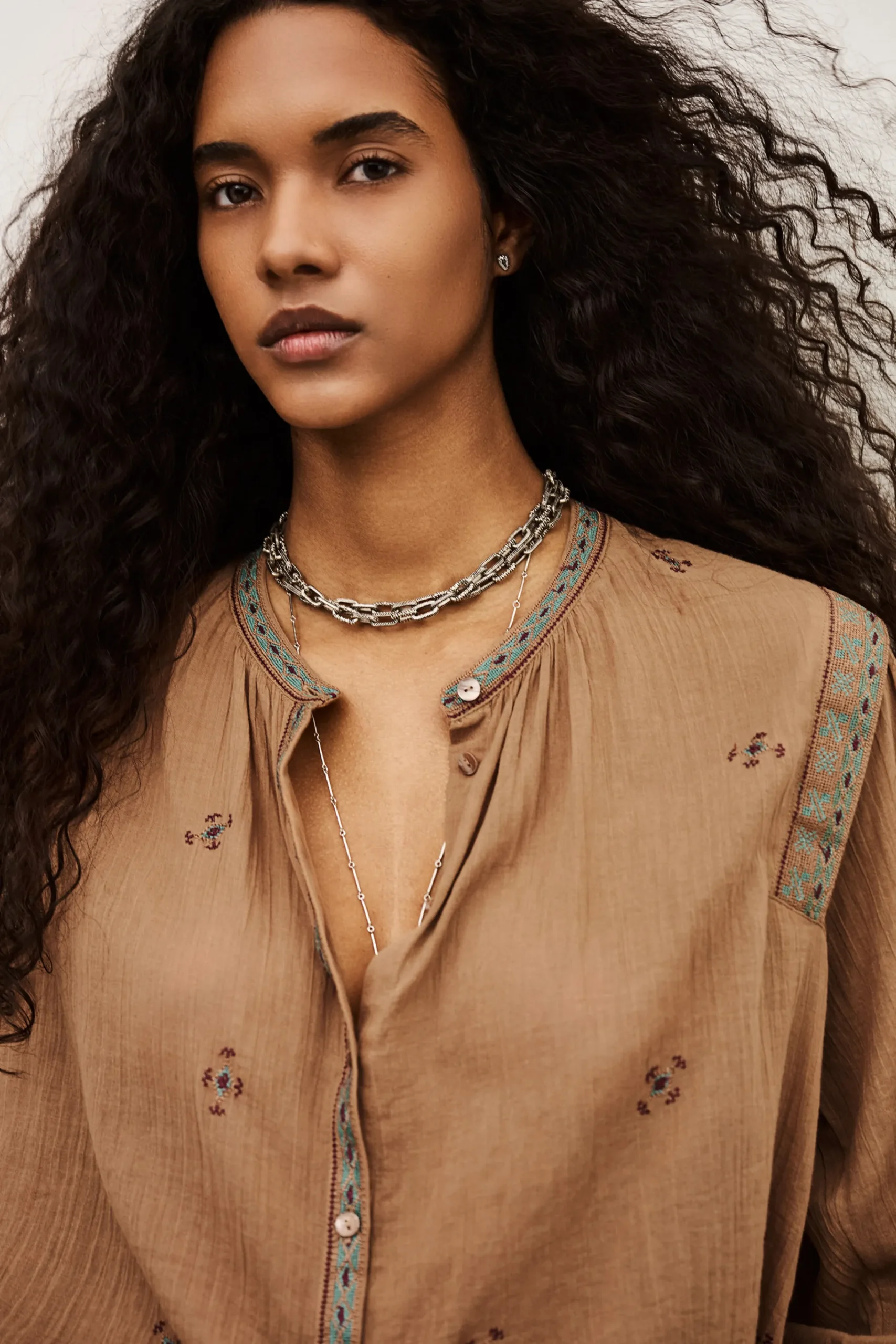 Ba&Sh DALILA camisa bordada BEIGE New