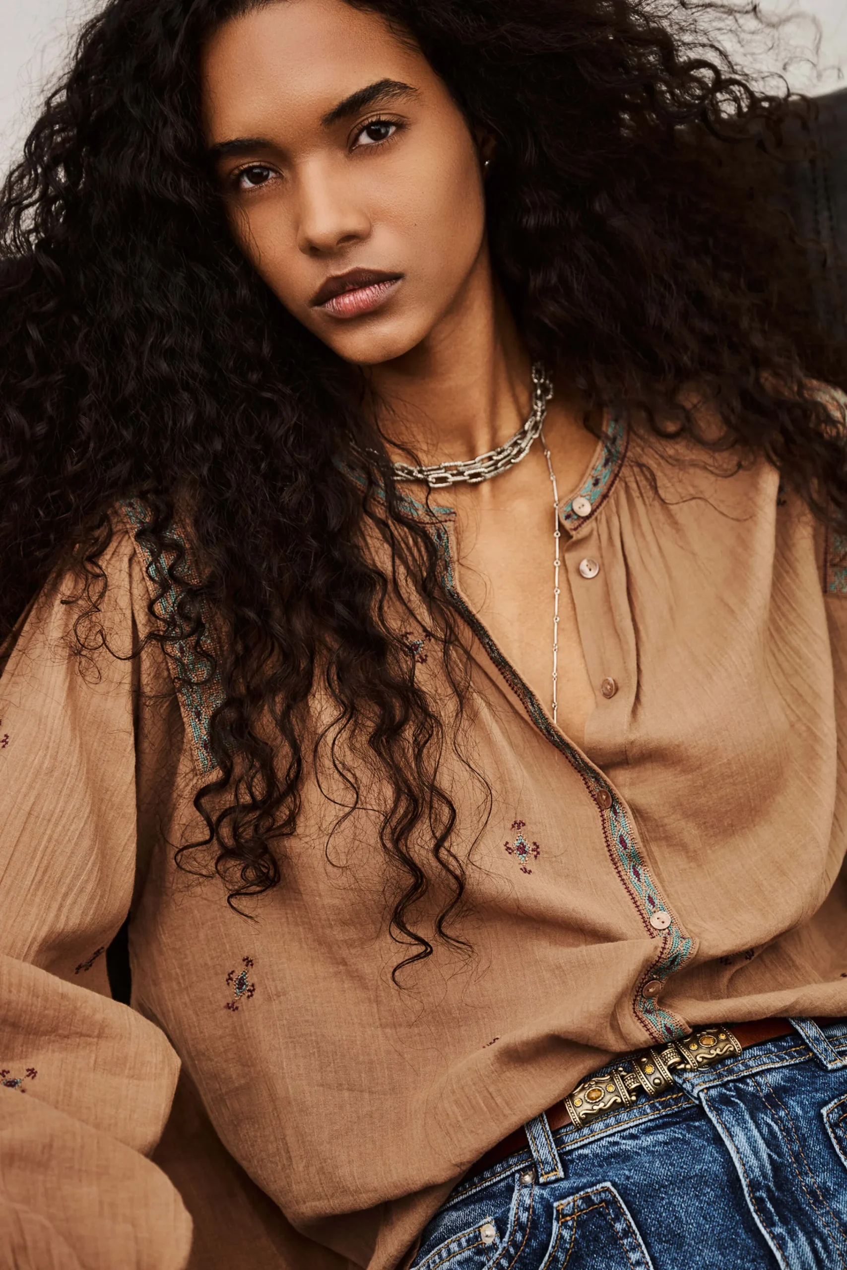 Ba&Sh DALILA camisa bordada BEIGE New