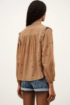 Ba&Sh DALILA camisa bordada BEIGE New