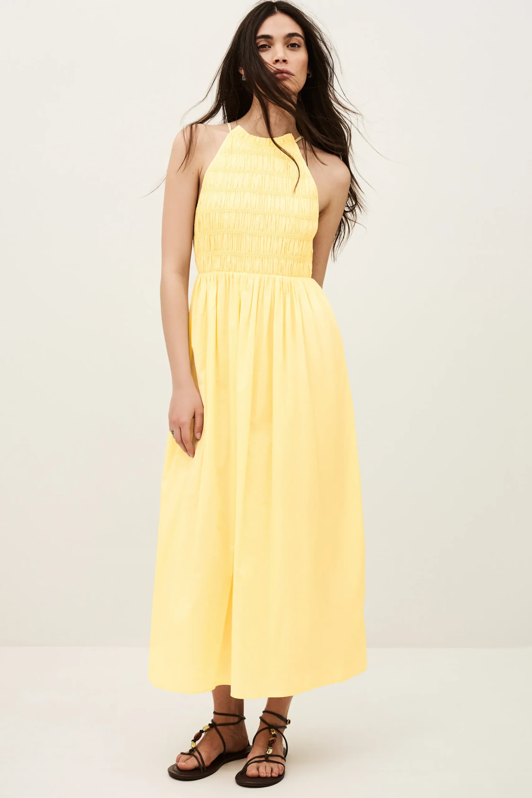 Ba&Sh ERIS vestido largo con fruncido elástico AMARILLO Discount