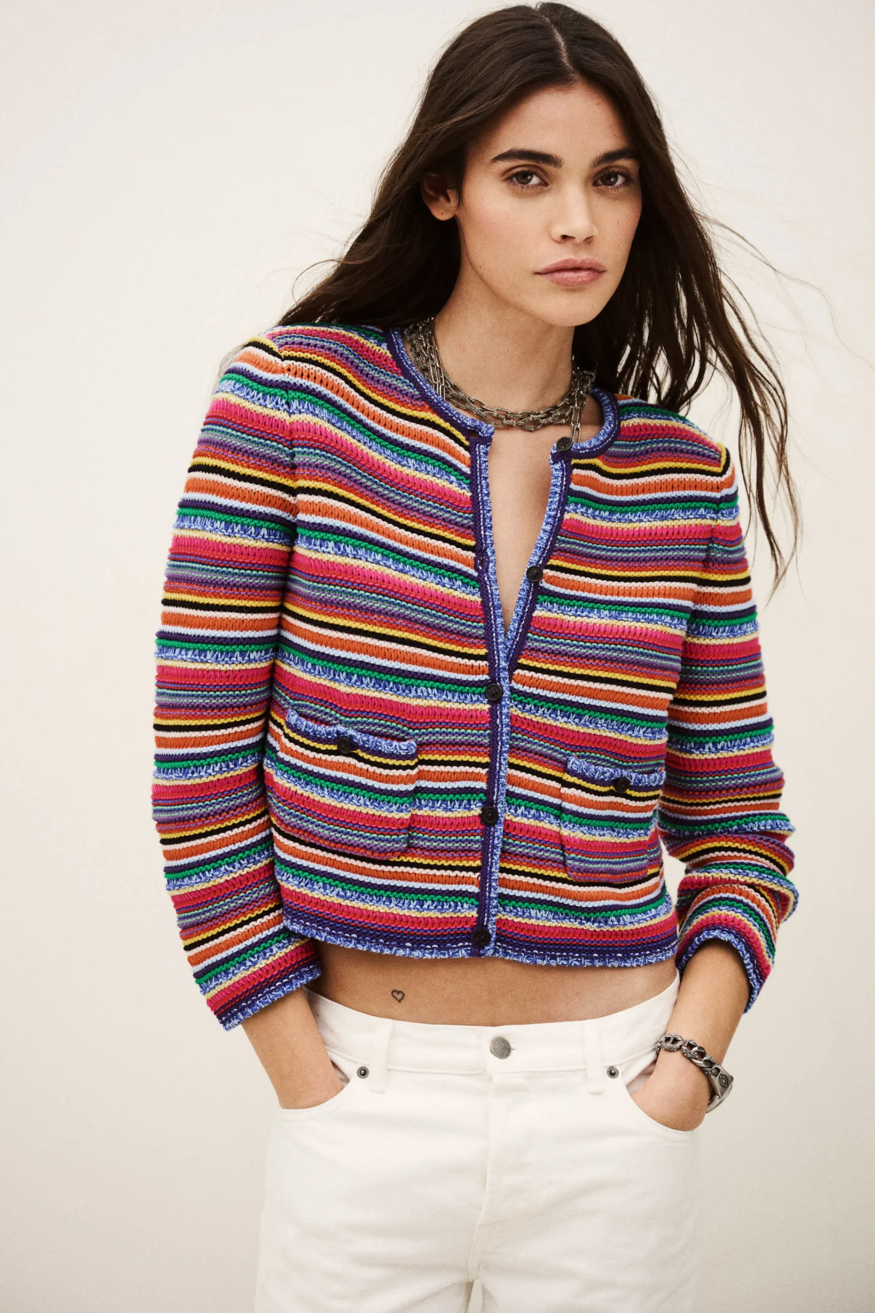 Ba&Sh FANNY chaleco de rayas cuello redondo € 5 NEGRO New