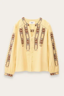 Ba&Sh FAUSTINA blusa bordada con mangas AMARILLO New