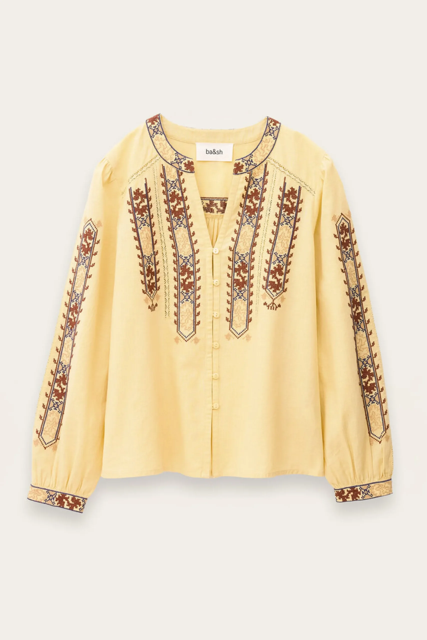 Ba&Sh FAUSTINA blusa bordada con mangas AMARILLO New