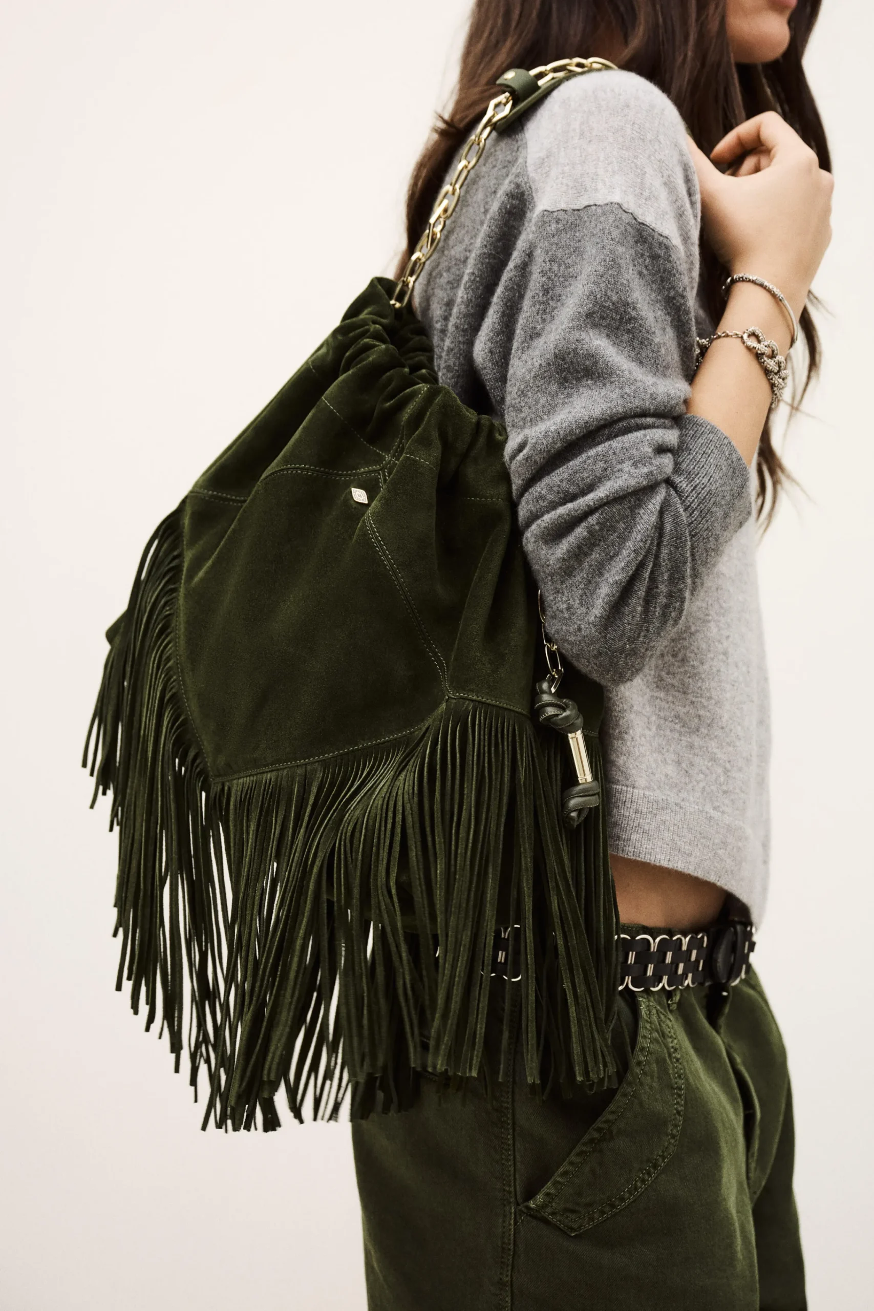 Ba&Sh JUNE bolso de ante con flecos VERDE Online