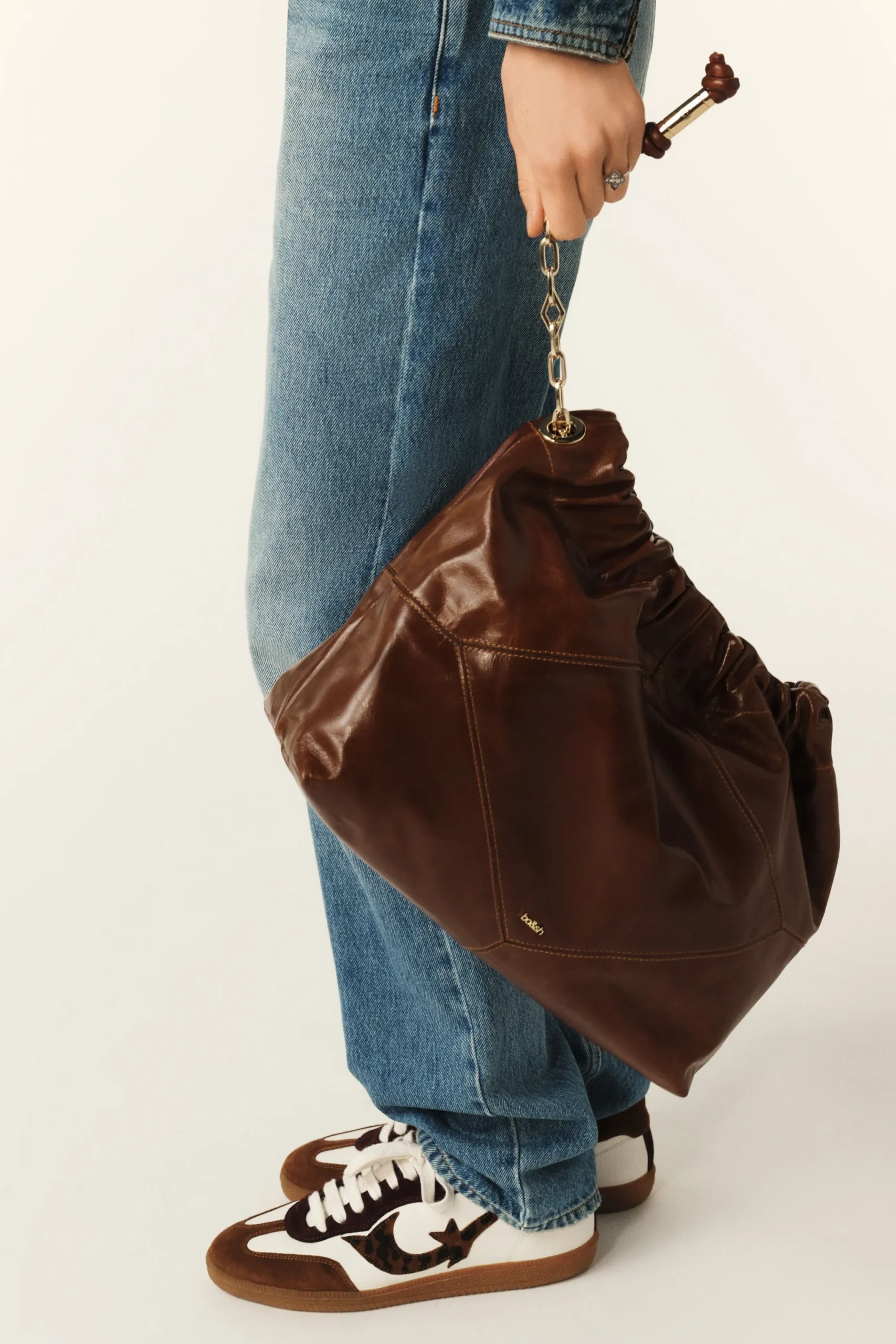 Ba&Sh JUNE bolso de mano de cuero MARRON Discount