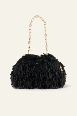 Ba&Sh JUNE bolso de mano de plumas NEGRO
