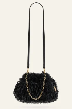 Ba&Sh JUNE bolso de mano de plumas NEGRO