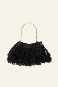 Ba&Sh JUNE bolso de mano de rafia con flecos NEGRO Clearance