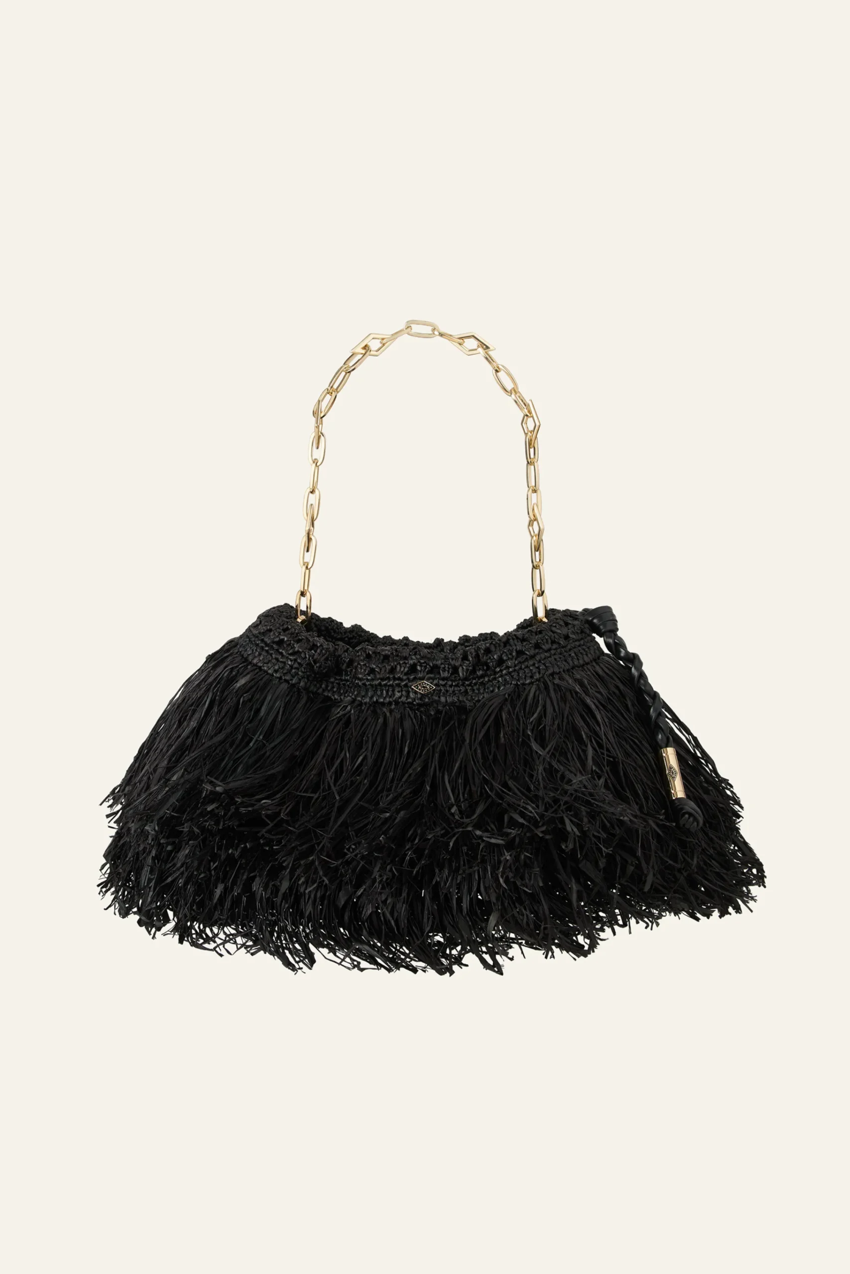 Ba&Sh JUNE bolso de mano de rafia con flecos NEGRO Clearance