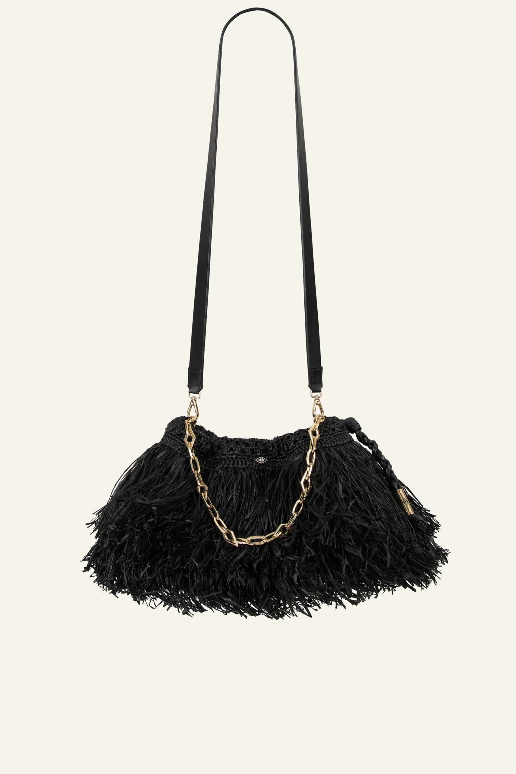 Ba&Sh JUNE bolso de mano de rafia con flecos NEGRO Clearance