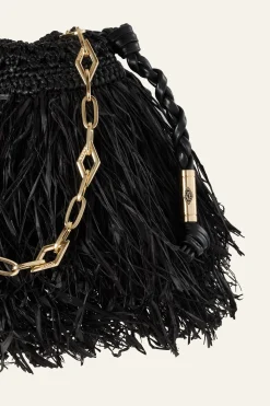Ba&Sh JUNE bolso de mano de rafia con flecos NEGRO Clearance