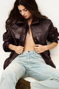 Ba&Sh KASSIA chaqueta de cuero oversize ROJO Online