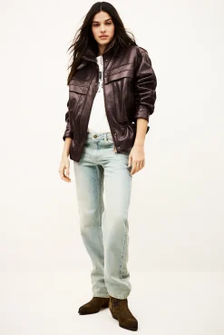 Ba&Sh KASSIA chaqueta de cuero oversize ROJO Online