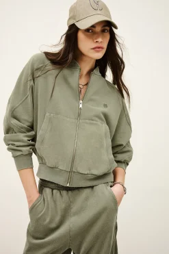 Ba&Sh KIRA sudadera de algodón con cremallera VERDE Sale
