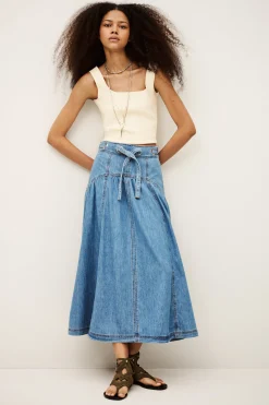 Ba&Sh LONIA falda midi AZUL Online