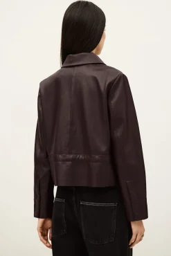 Ba&Sh MANITA chaqueta corta de cuero PÚRPURA New