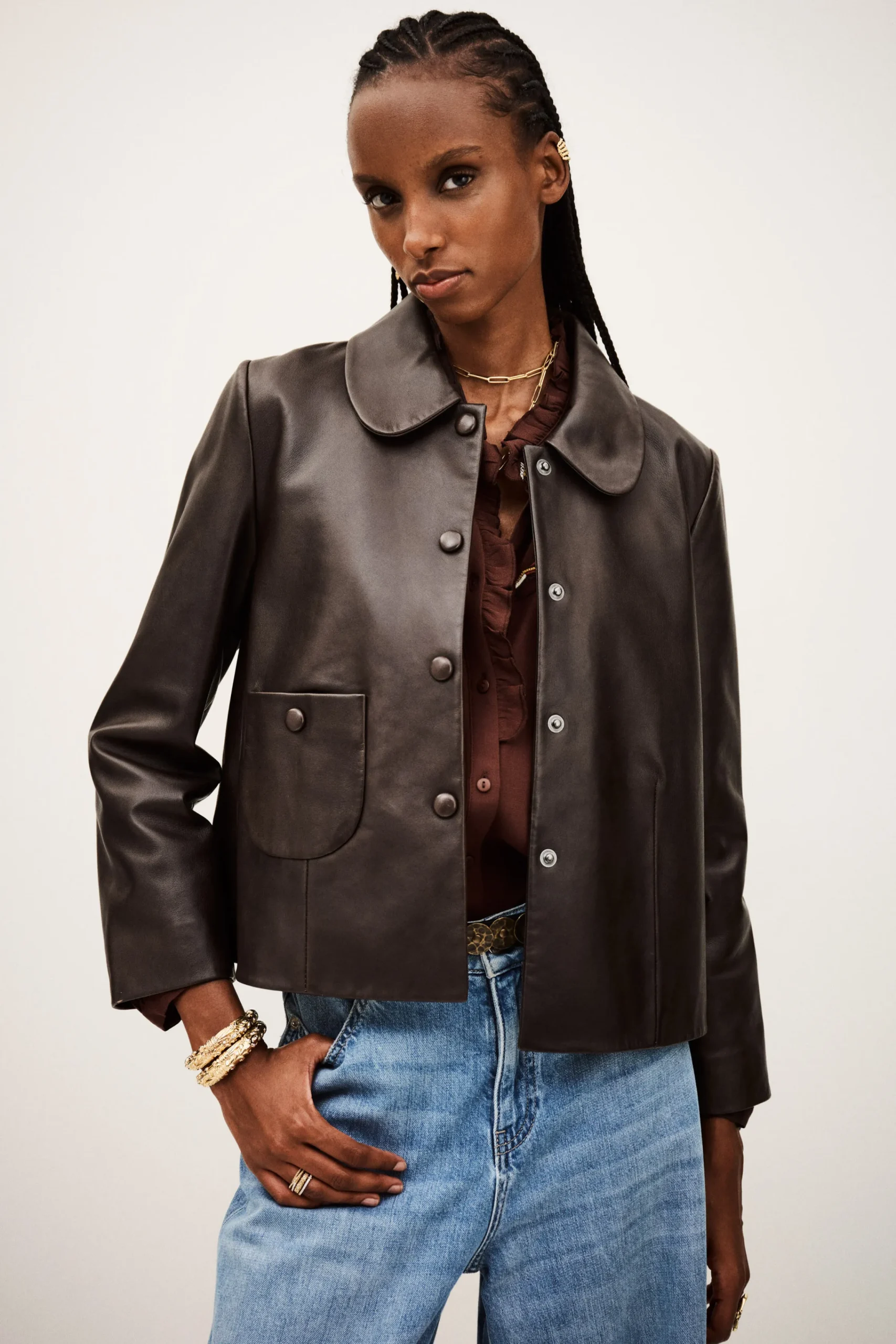 Ba&Sh MILOS chaqueta con cuello peter pan MARRON Online