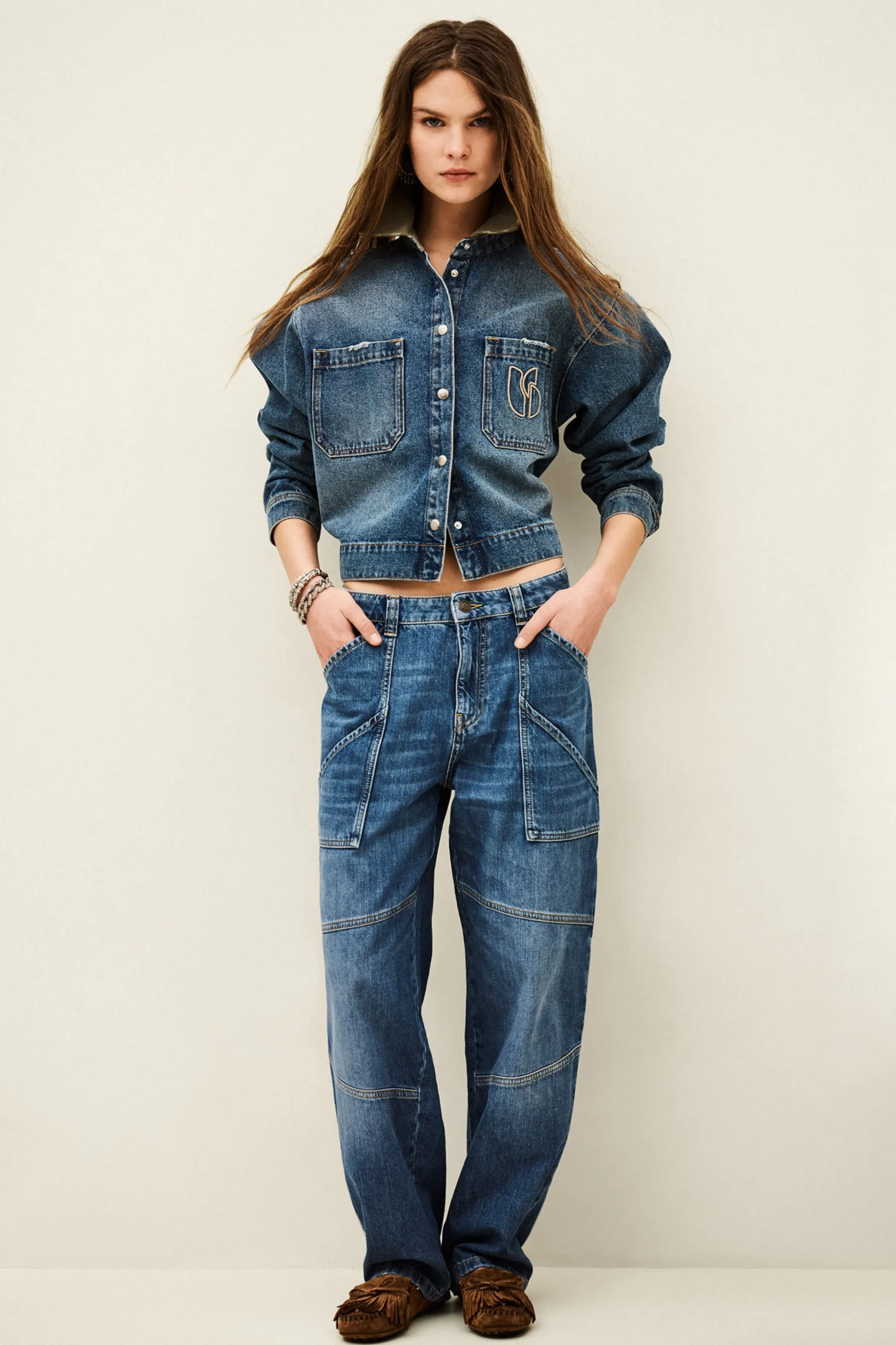 Ba&Sh MOYCE vaqueros cargo con textura AZUL New