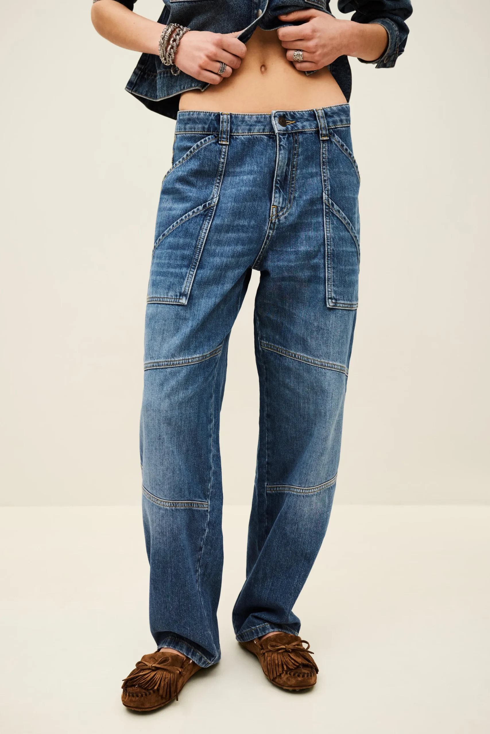 Ba&Sh MOYCE vaqueros cargo con textura AZUL New