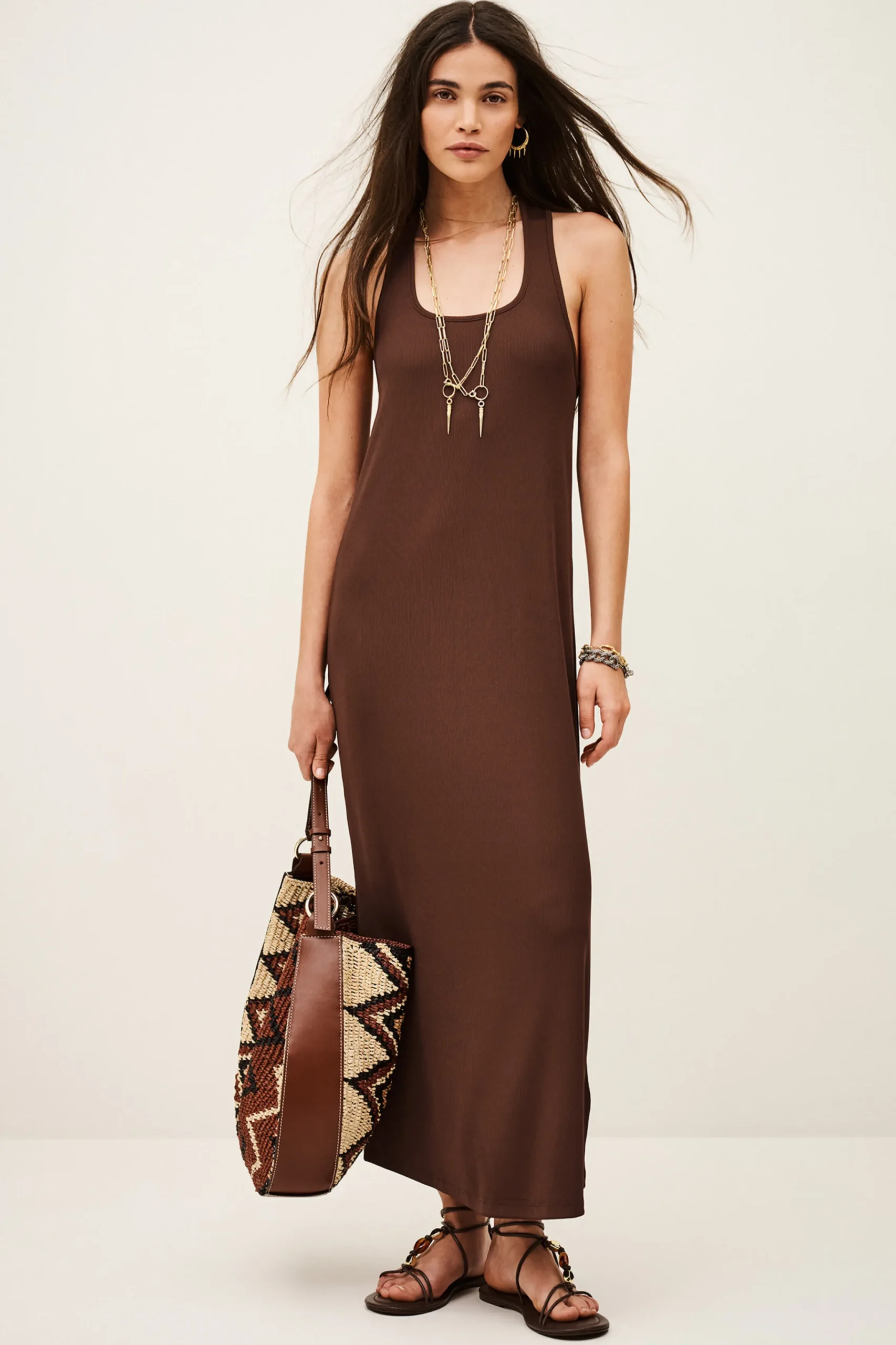 Ba&Sh NAORA vestido largo de puno MARRON Hot