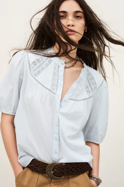Ba&Sh NELLA camisa de algodón AZUL Clearance