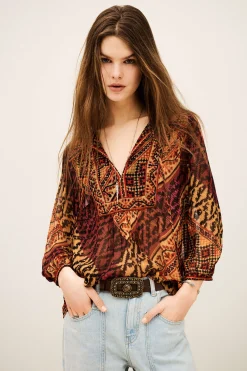 Ba&Sh ODETTA blusa estampada con mangas ROJO Best