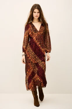 Ba&Sh ORIA vestido midi suelto ROJO Clearance