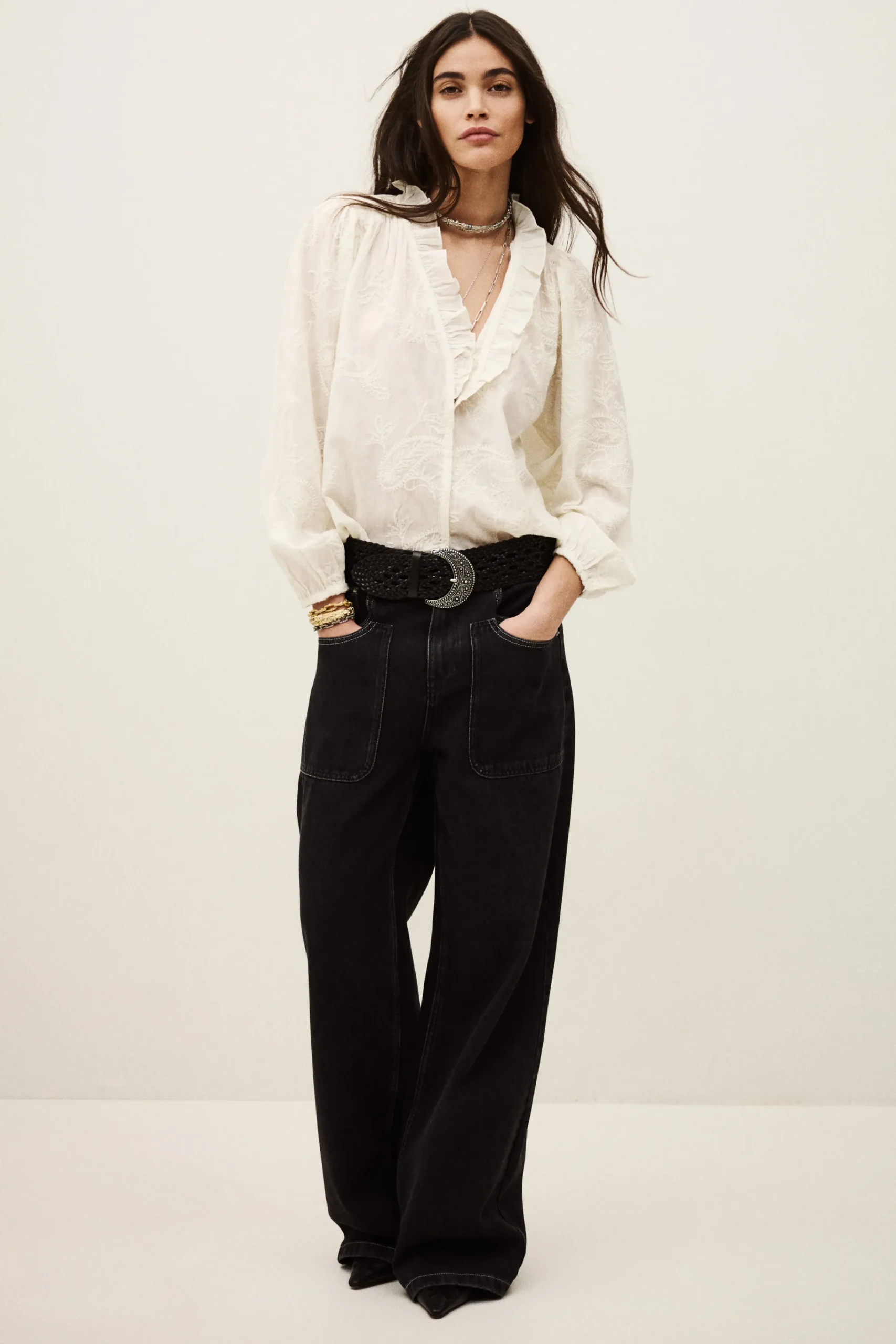 Ba&Sh PETTY blusa jacquard ancha ECRU Discount