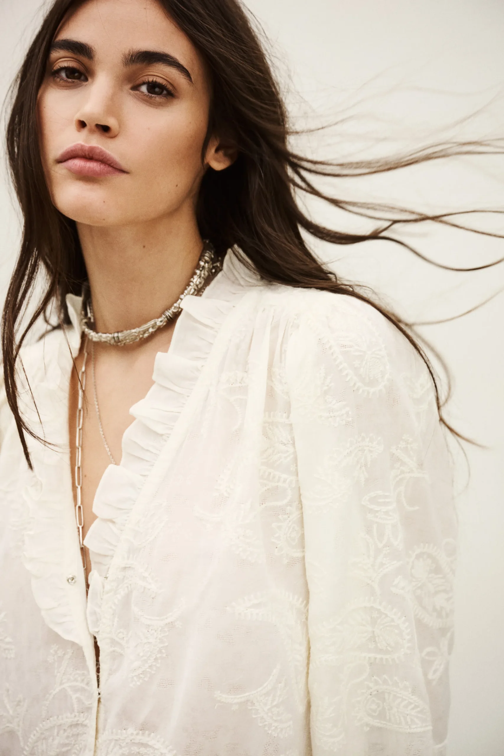 Ba&Sh PETTY blusa jacquard ancha ECRU Discount