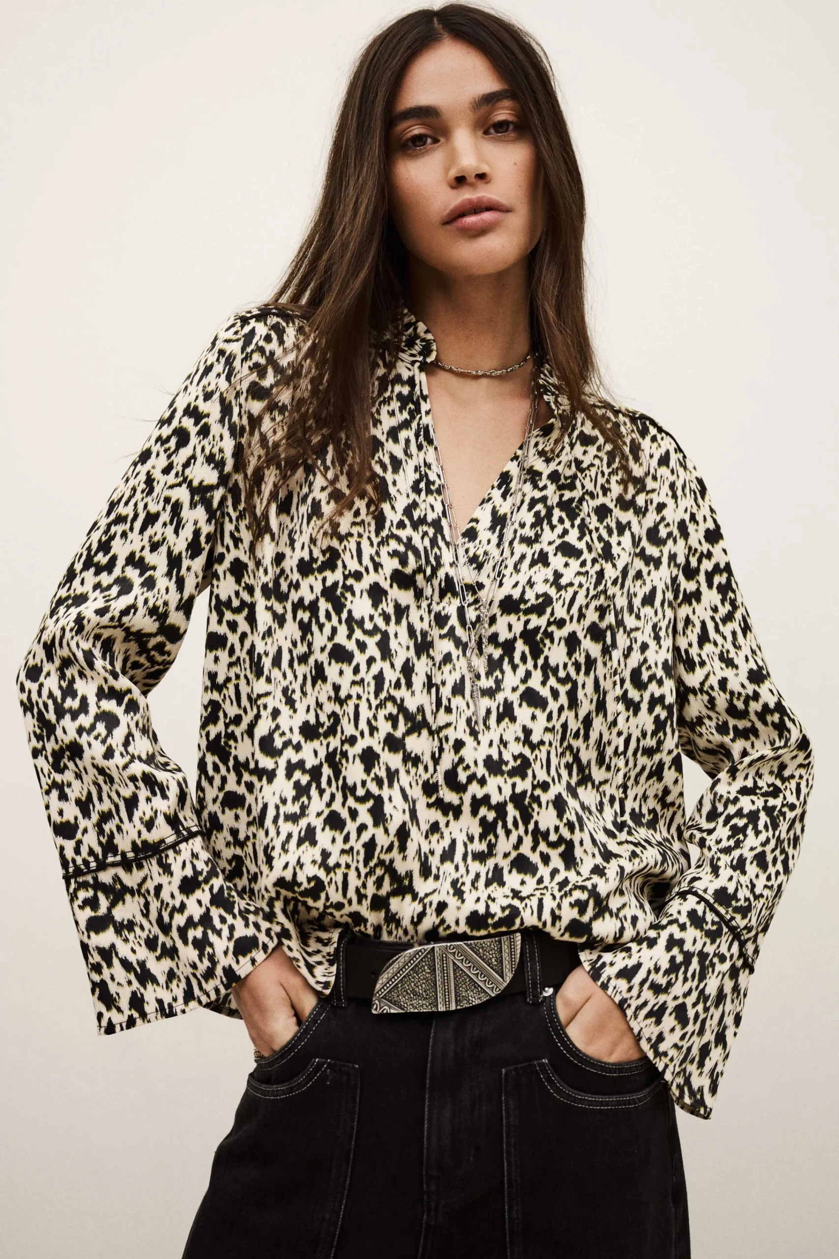 Ba&Sh PIA blusa larga estampada ECRU New