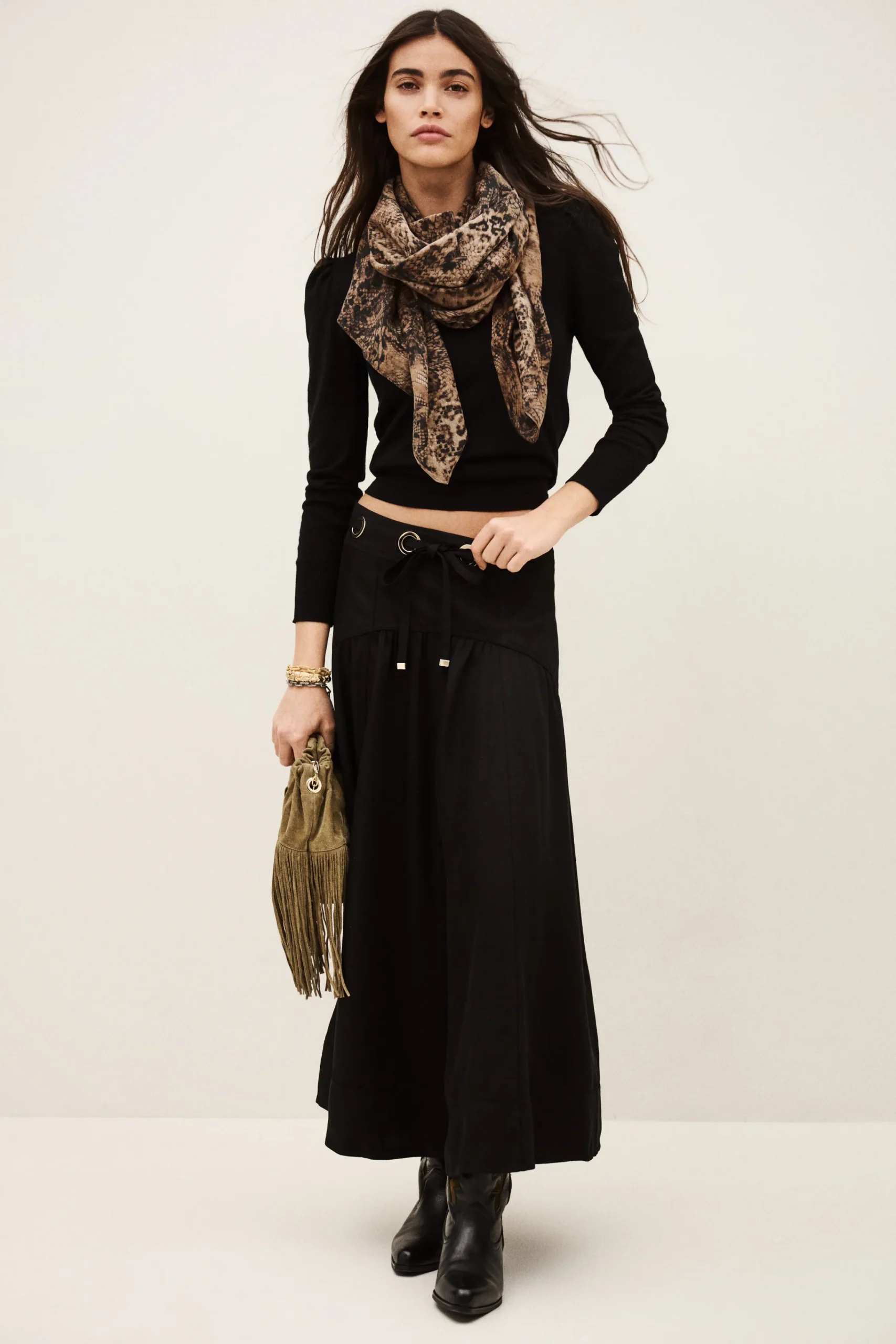 Ba&Sh PONIA falda midi talle NEGRO Sale