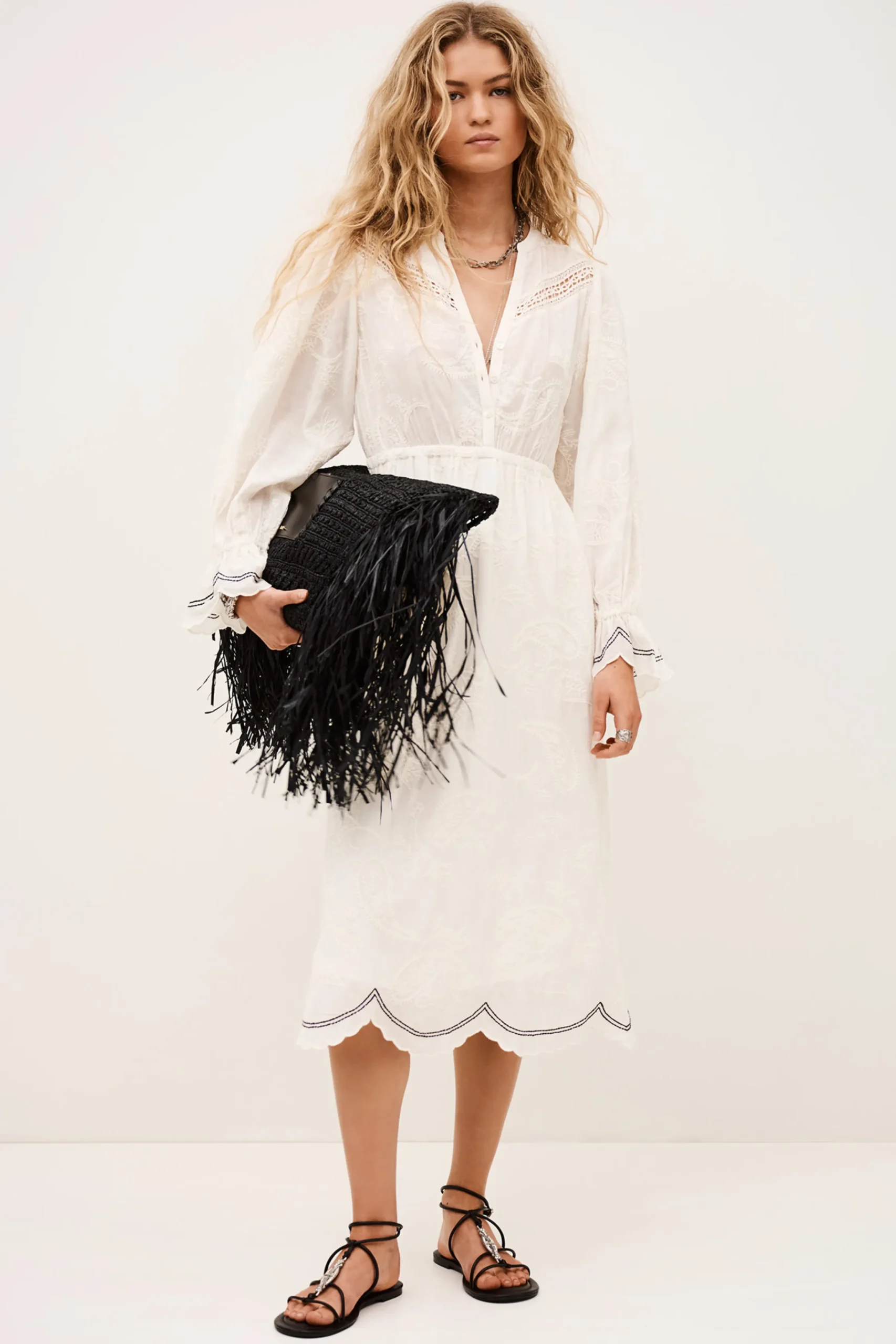 Ba&Sh PRISCO vestido midi de jacquard ECRU