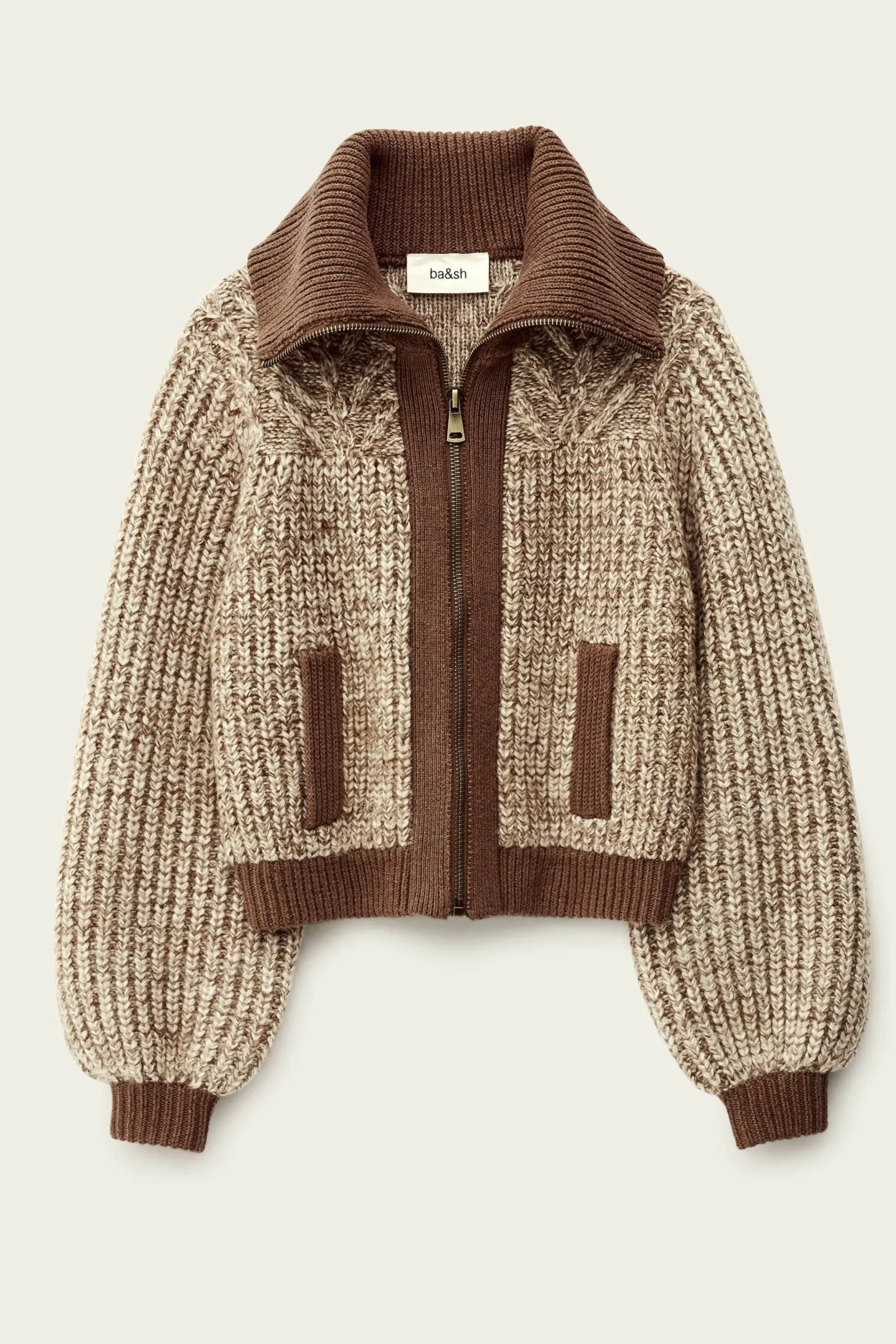 Ba&Sh RABEL chaleco de punto con cremallera MARRON Hot