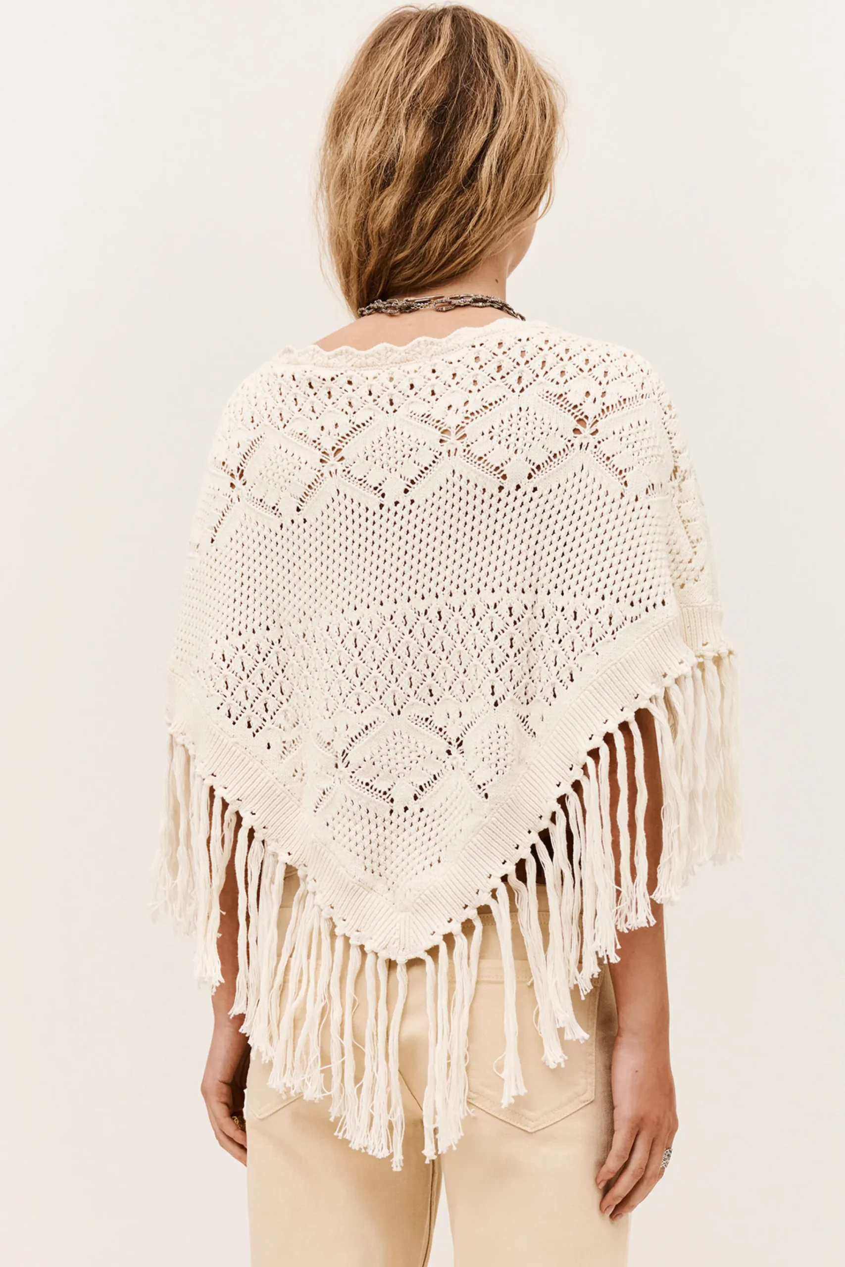 Ba&Sh SANDY poncho de punto de algodón ECRU Hot