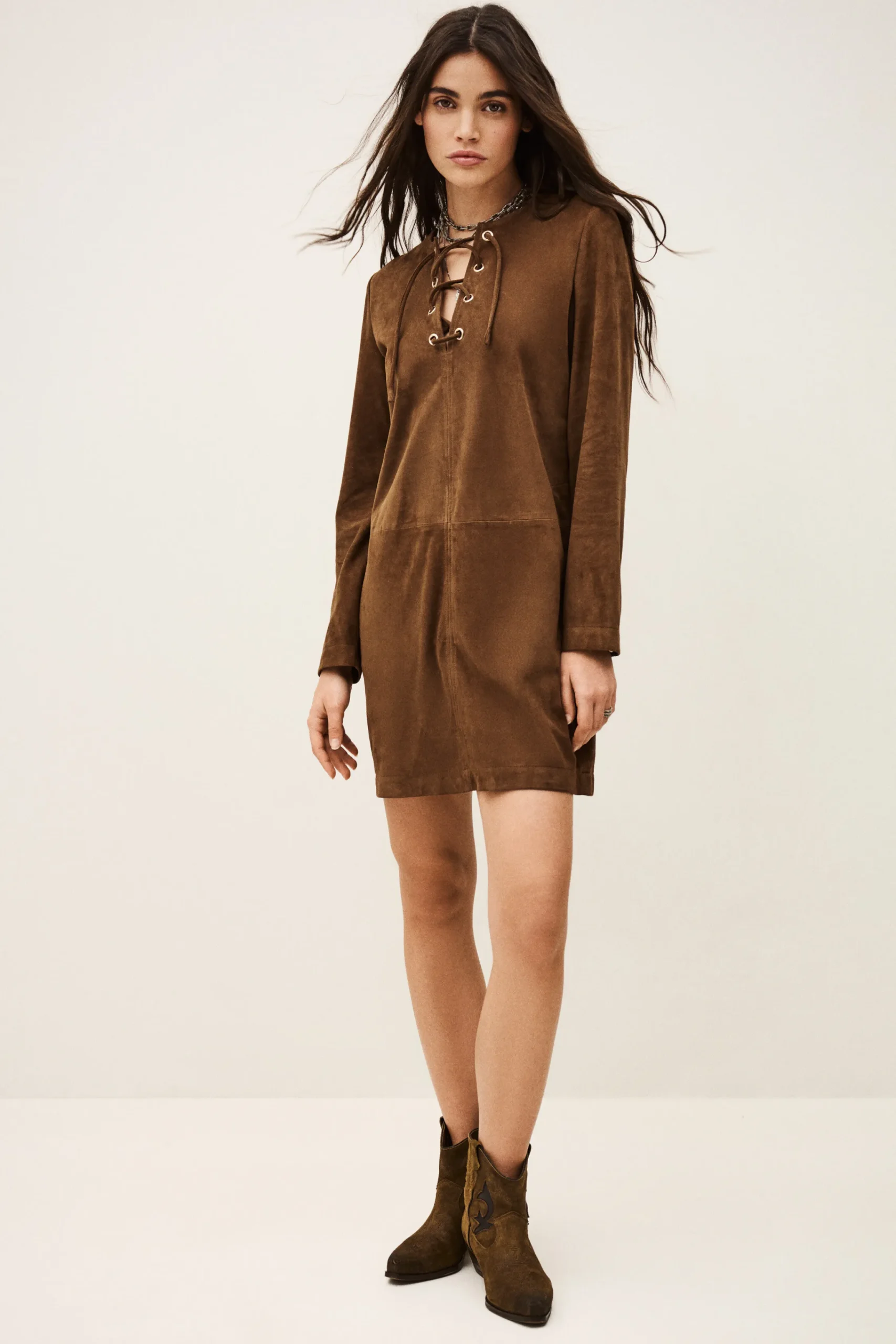 Ba&Sh SEDA vestido corto de ante MARRON Hot
