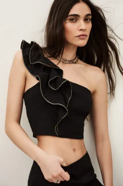 Ba&Sh SWENIA top con volantes superpuestos NEGRO Outlet