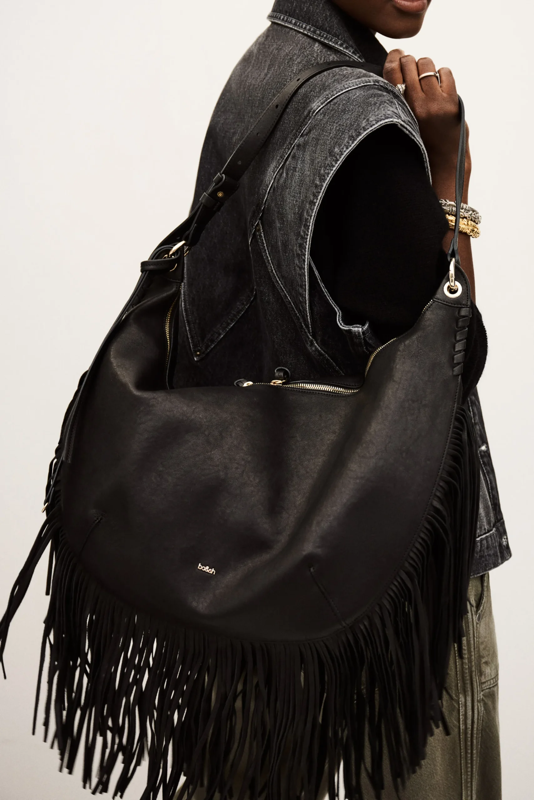 Ba&Sh SWING bolso con flecos NEGRO Clearance